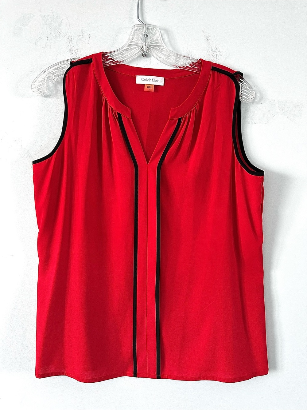 Calvin Klein Red Sleeveless V-Neck Camisole with Black Trim